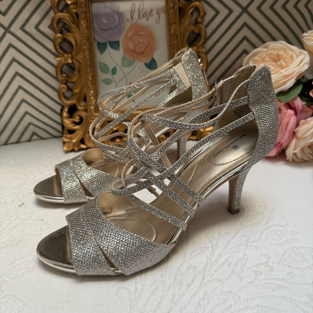 Bandolino Silver Strappy Heels with Ankle Strap